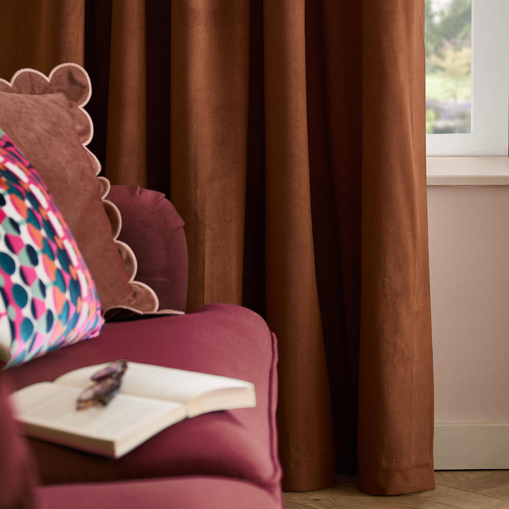 The Ultimate Velvet Fully Lined Eyelet Curtains Chestnut