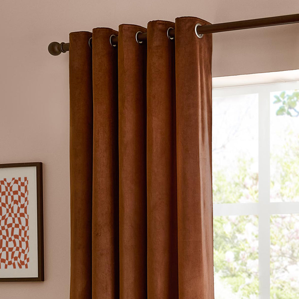 The Ultimate Velvet Fully Lined Eyelet Curtains Chestnut