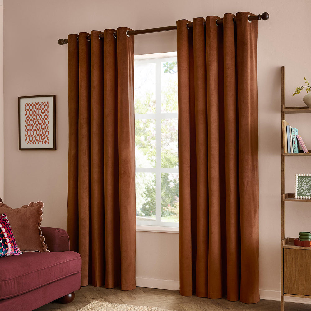 The Ultimate Velvet Fully Lined Eyelet Curtains Chestnut