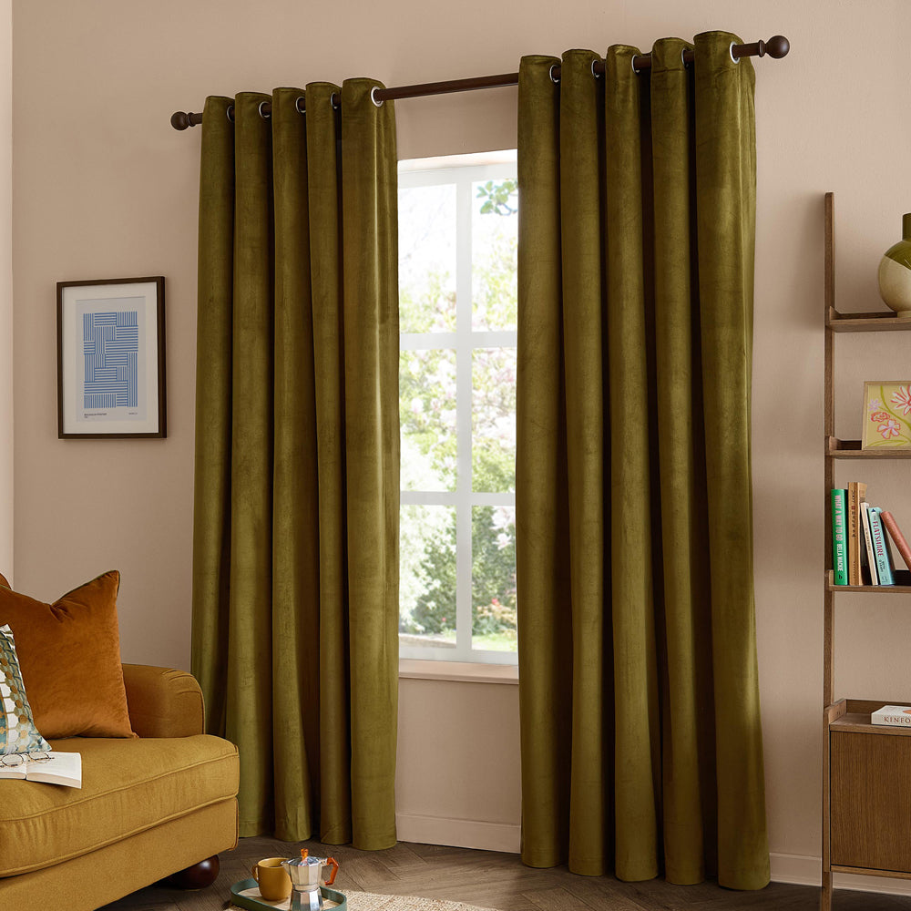 The Ultimate Velvet Fully Lined Eyelet Curtains Olive