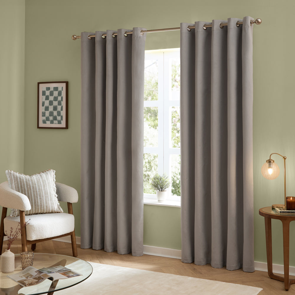 Plain Grey Curtains - The Ultimate Velvet Fully Lined Eyelet Curtains Silver Furn