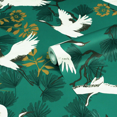 Animal Green Wallpaper - Demoiselle  Wallpaper Jade furn.