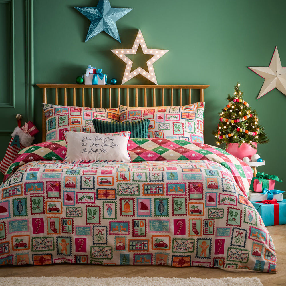 Geometric Multi Bedding  - Dear Santa Printed Duvet Cover Set Multicolour Furn