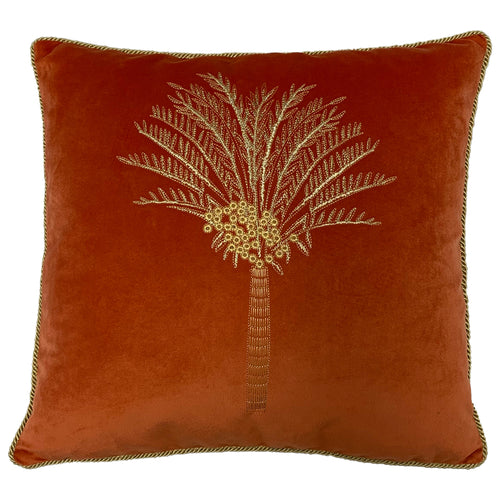  Red Cushions - Desert Palm Embroidered Velvet Cushion Cover Coral furn.