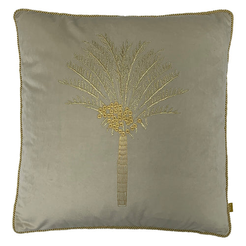 furn. Desert Palm Embroidered Velvet Cushion Cover in Ivory