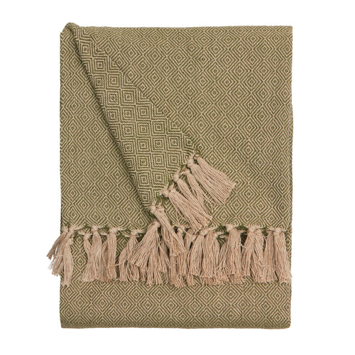 Geometric Green Throws - Dessa Woven Indoor/Outdoor Throw Olive Furn