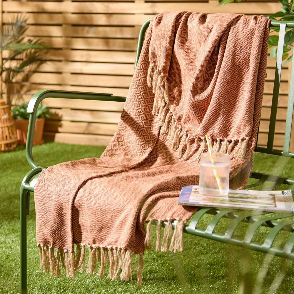 Geometric Orange Throws - Dessa Woven Indoor/Outdoor Throw Terracotta Furn