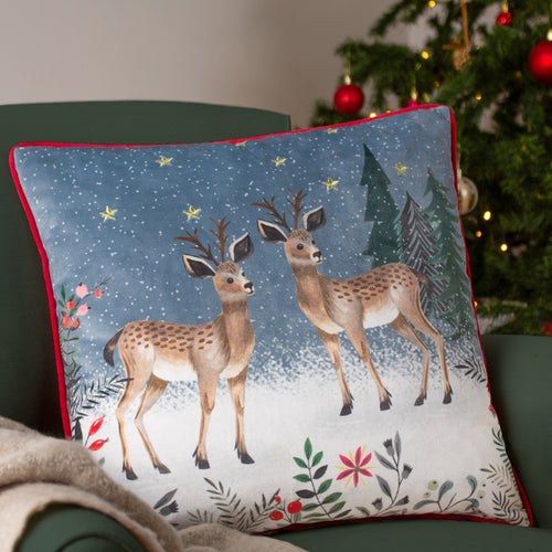 Animal Blue Cushions - Ditsy Festive Reindeer  Cushion Cover Slate Blue furn.