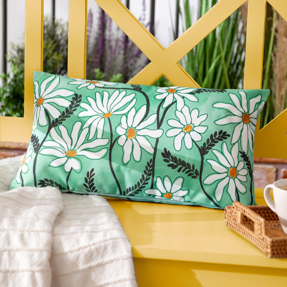 Daisy Fields Green Printed Outdoor Cushion Cover Mint Cushions