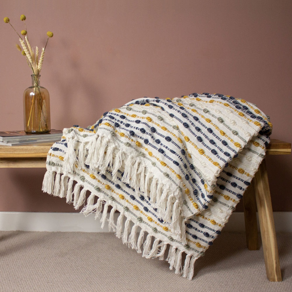 Striped Yellow Throws - Dhadit Stripe Throw Ochre furn.