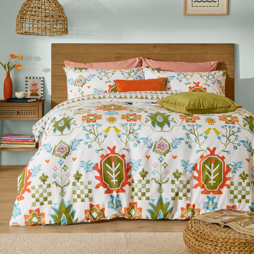 Geometric Green Bedding - Dilara Reversible Printed Duvet Cover Set Blue Furn