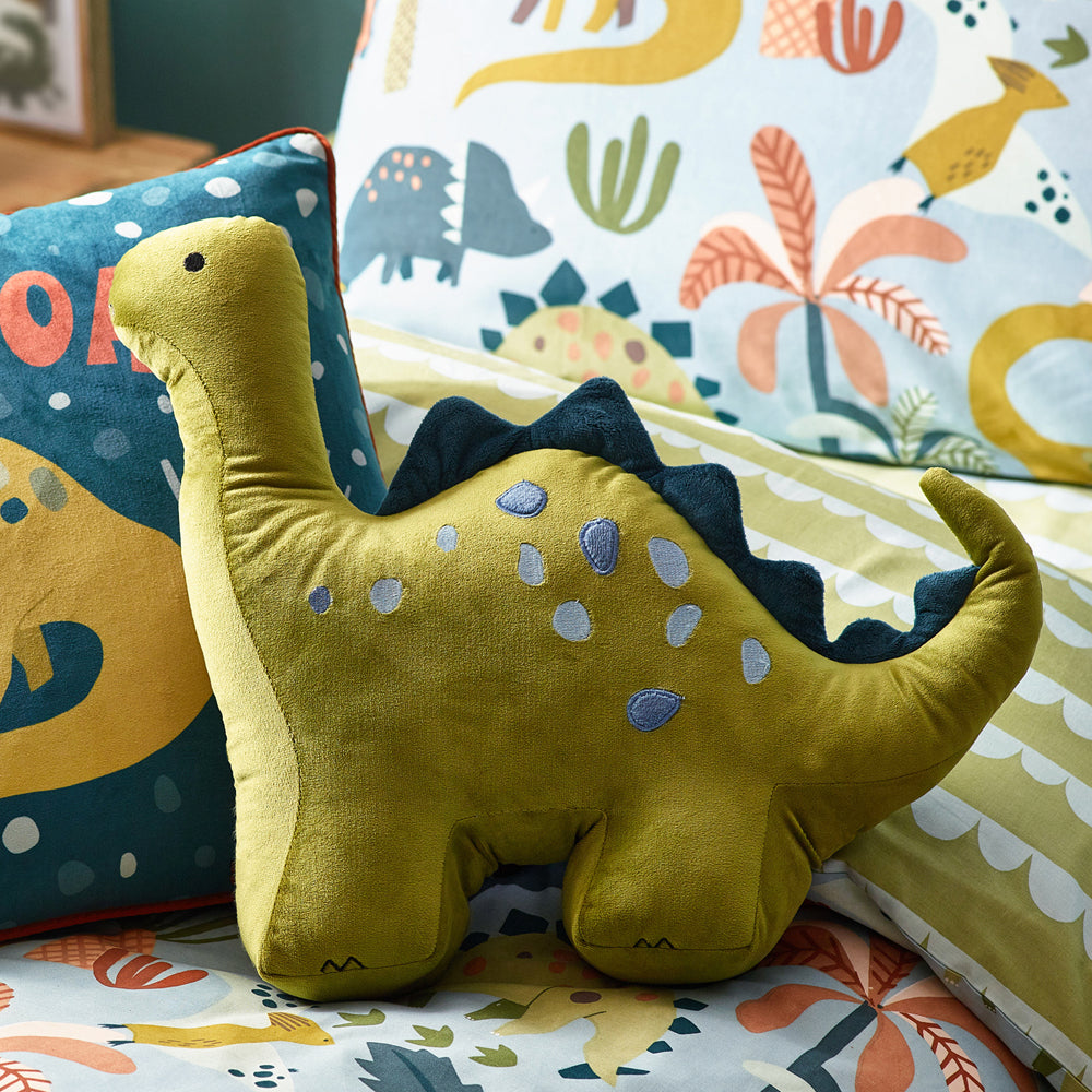 Animal Green Cushions - Dino Kids Novelty Ready Filled Cushion Green little furn.