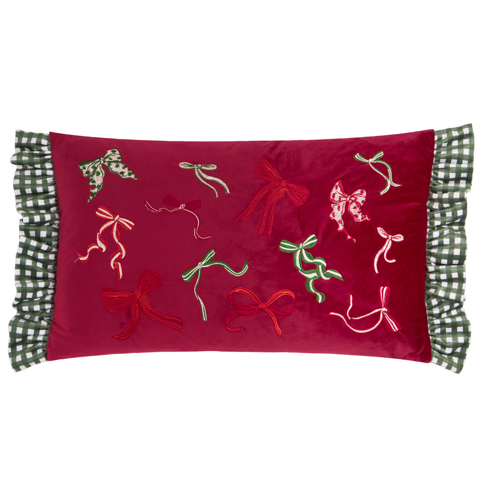 Ditsy Bows Velvet Cushion Red/Green