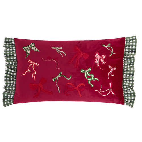 Check Red Cushions - Ditsy Bows Velvet Cushions Red/Green Furn