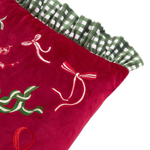 Ditsy Bows Velvet Cushion Red/Green