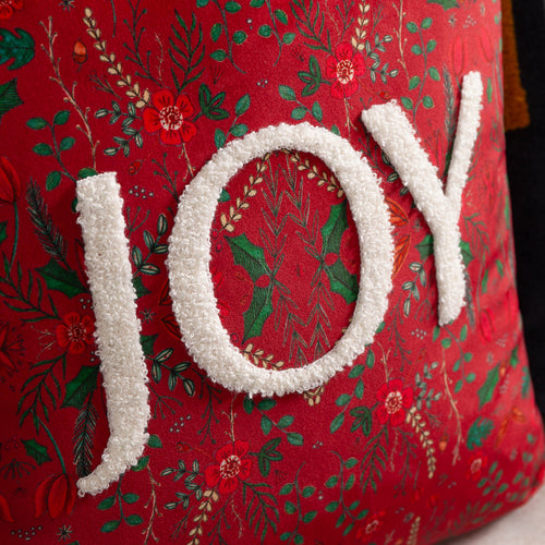 Floral Red Cushions - Ditsy Joy Tufted Velvet Cushion Cover Red Evans Lichfield