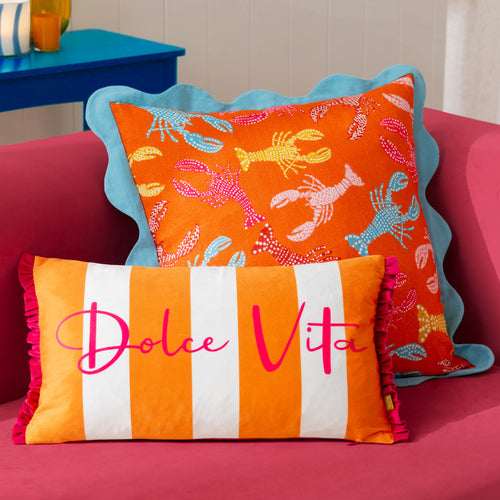 Striped Orange Cushions - Dolcevita  Striped Velvet Cushion Cover Orange/Pink furn.