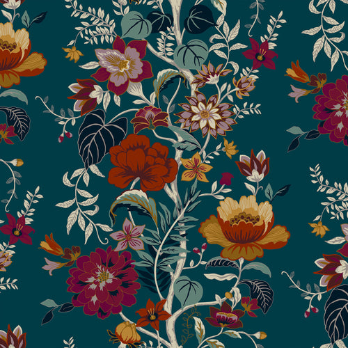 Floral Blue M2M - Dusk Bloom Teal Floral Fabric Sample Paoletti