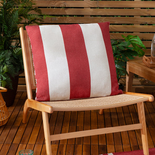 Striped White Cushions - Deck Stripe  Woven Outdoor Cushion Cover White/Red furn.