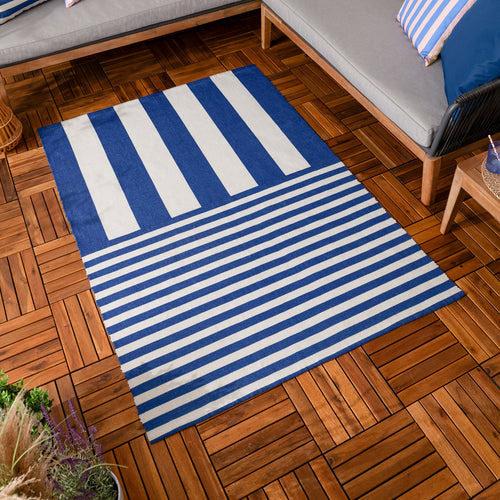 Striped White Rugs - Deck Stripe Printed Indoor/Outdoor Outdoor Rug White/Blue furn.