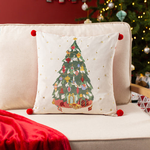 Abstract Cream Cushions - Deck The Halls Tree Cushion Cover Ivory furn.