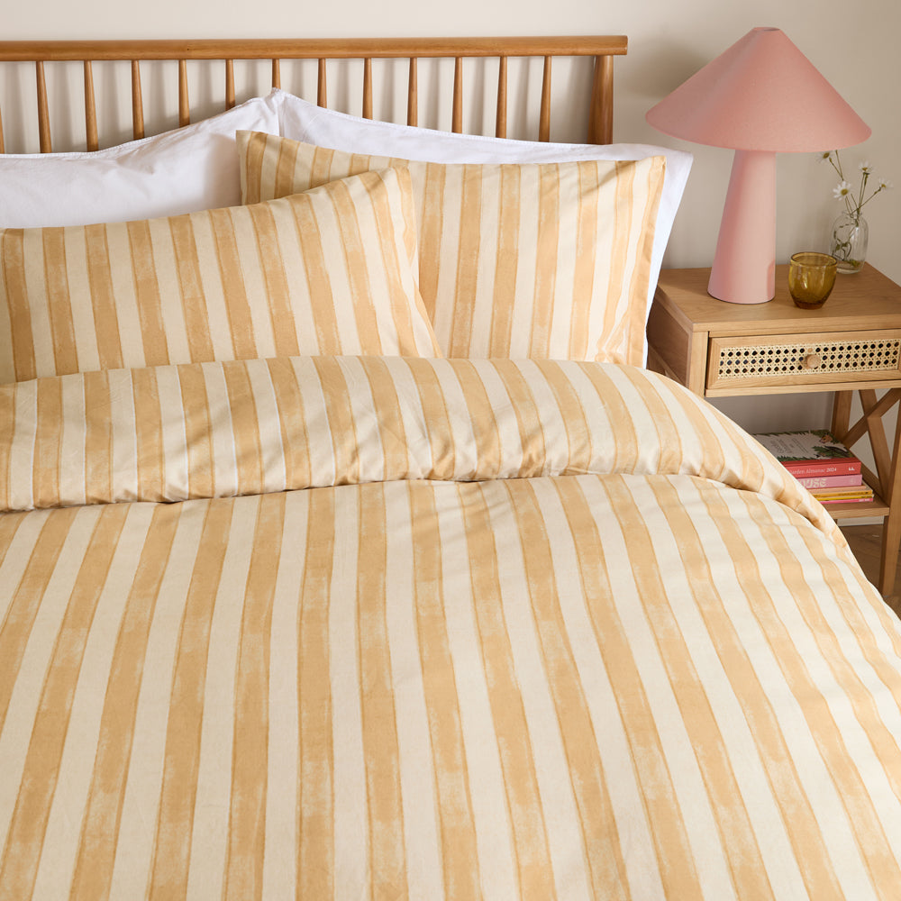 Dual Tone Striped Duvet Cover Set Butter Yellow