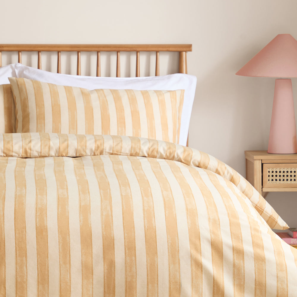 Dual Tone Striped Duvet Cover Set Butter Yellow