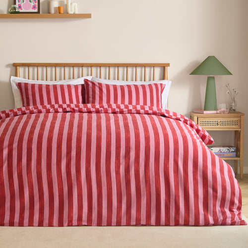Striped Pink Bedding - Dual Tone Striped Duvet Cover Set Pink Red Furn