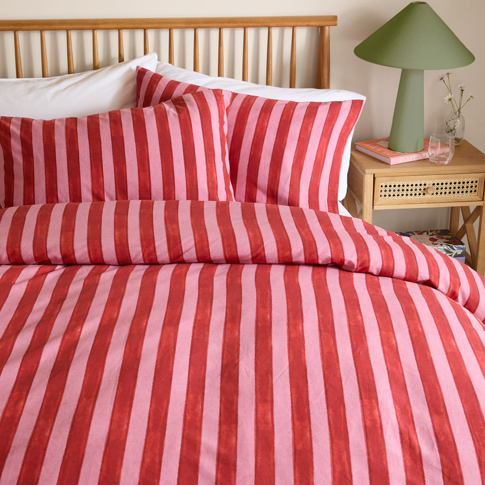 Dual Tone Striped Duvet Cover Set Pink Red