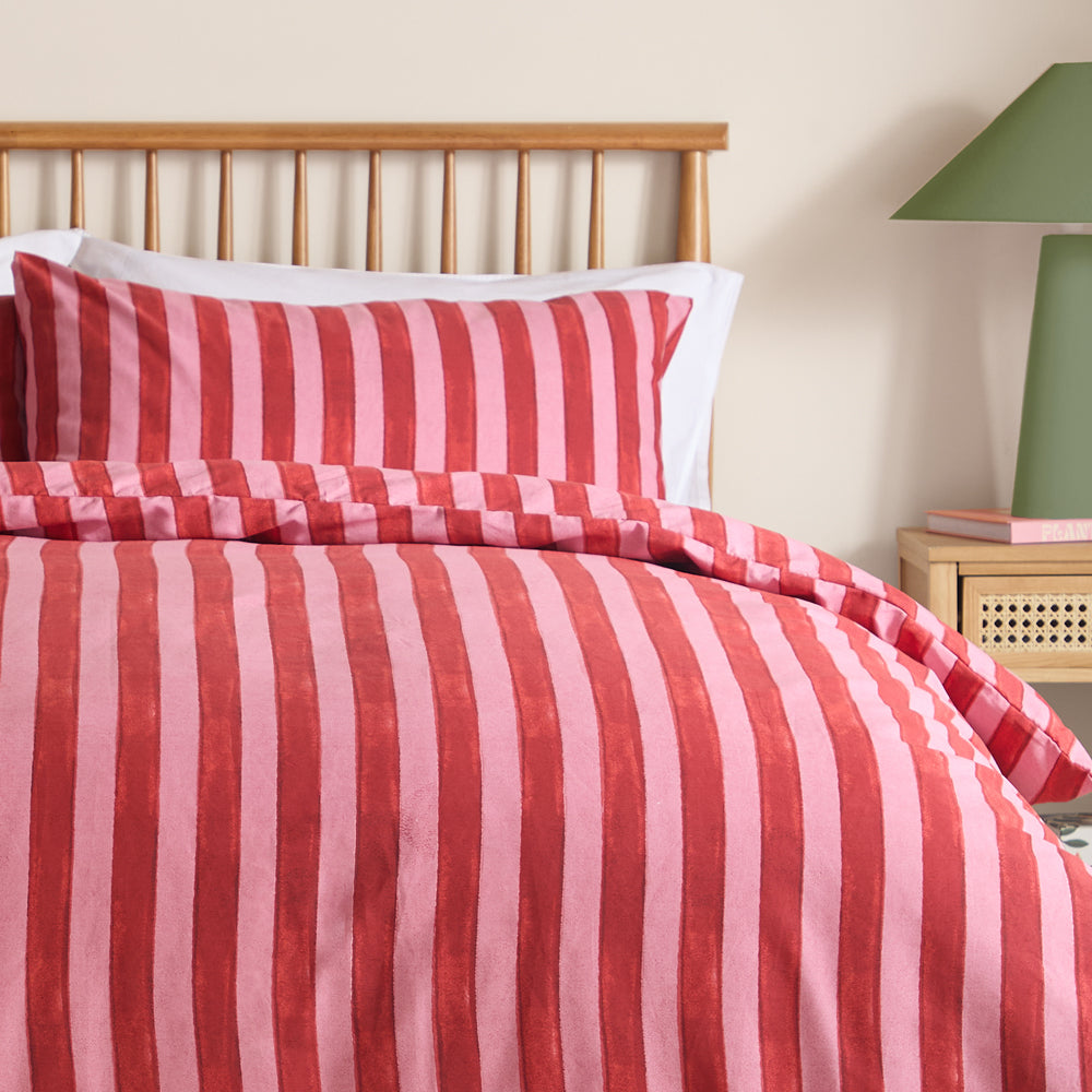 Dual Tone Striped Duvet Cover Set Pink Red
