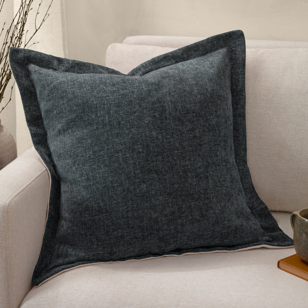 Plain Blue Cushions - Dune Chenille Cushion Cover Slate Yard