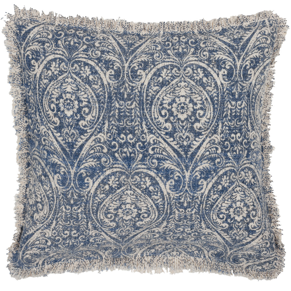Durelle Damask Fringed Cushion Delph Blue