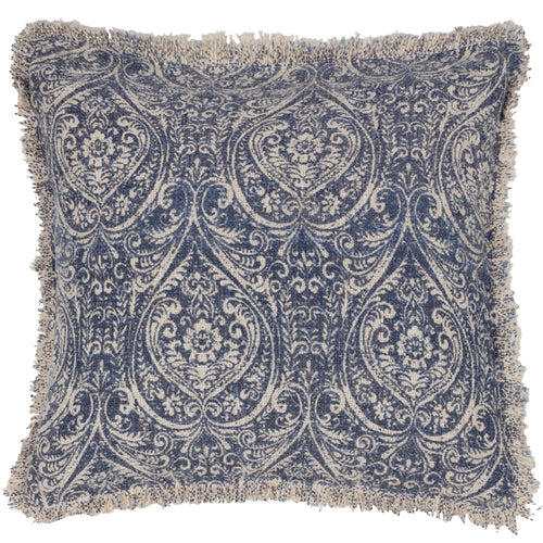 Damask Blue Cushions - Durelle Damask Fringed Cushion Cover Delph Blue 1973