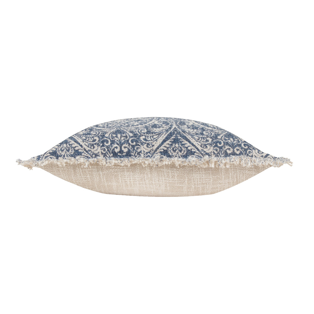 Durelle Damask Fringed Cushion Delph Blue