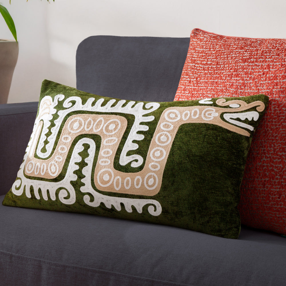 Dynasty Green Dragon Embroidered Chenille Cushion Cover | Verdie
