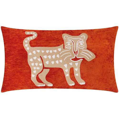 Dynasty Leopard Embroidered Chenille Cushion Rust