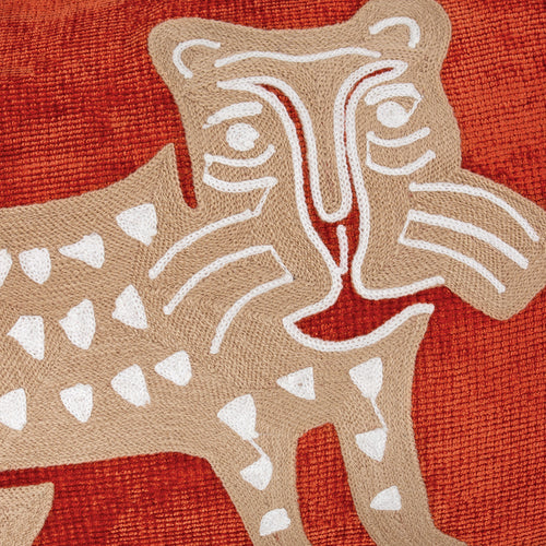 Animal Orange Cushions - Dynasty Leopard Embroidered Chenille Cushion Cover Rust Wylder