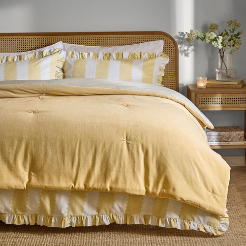 Edie 100% Cotton Velvet Bedspread Butter Yellow