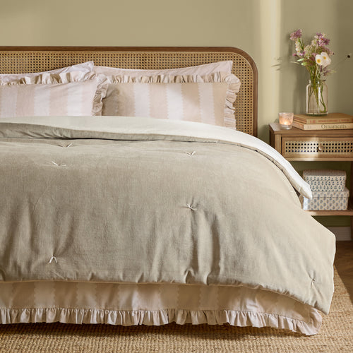 Plain Beige Bedding - Edie 100% Cotton Velvet Bedspread Natural Wylder