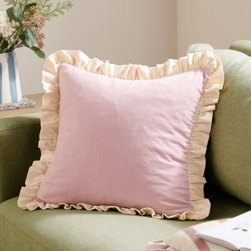 Plain Pink Cushions - Effie 100% Cotton Ruffle Cushion Cover Petal/Vintage Cream Wylder