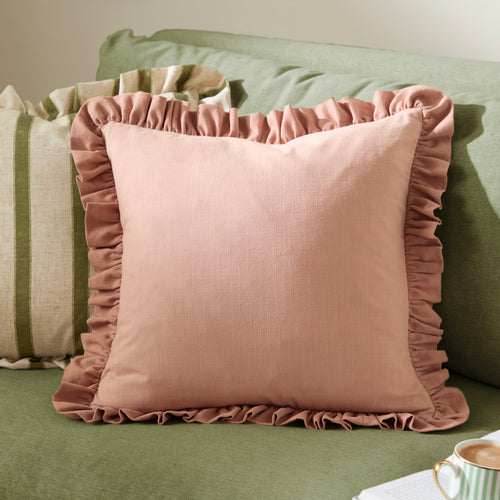 Plain Pink Cushions - Effie 100% Cotton Ruffle Cushion Cover Rose/Vintage Blush Wylder