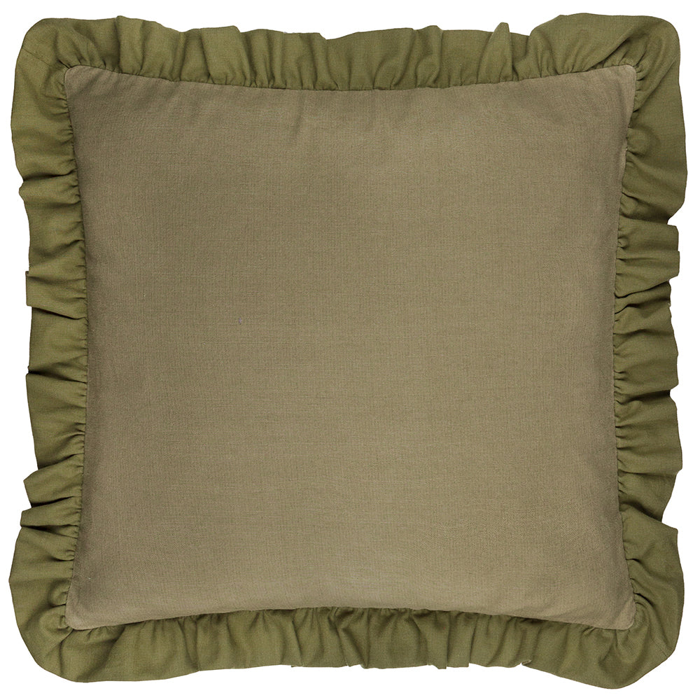 Effie 100% Cotton Ruffle Cushion Sage/Green