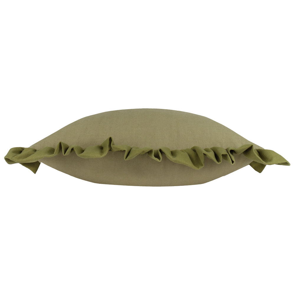 Effie 100% Cotton Ruffle Cushion Sage/Green