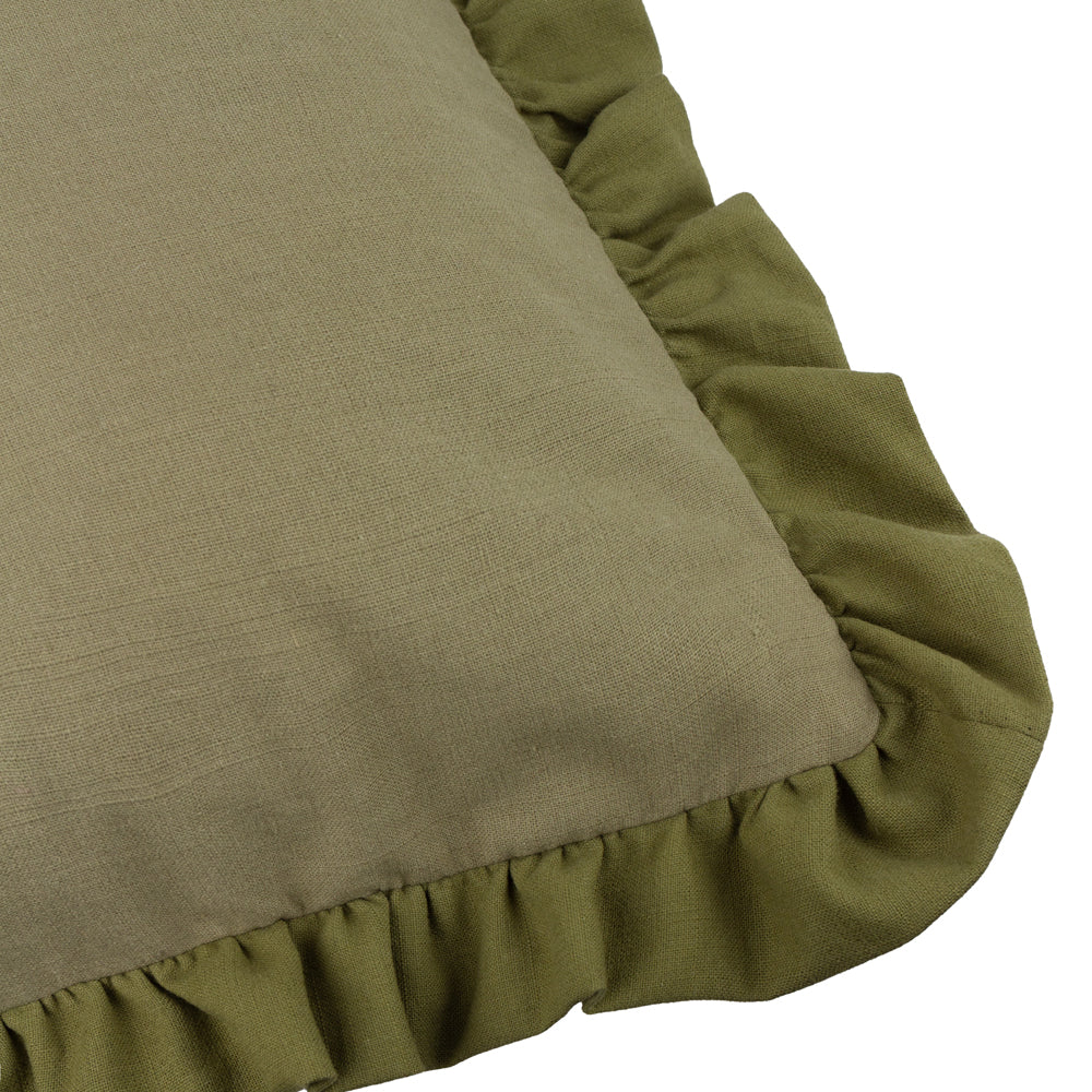 Effie 100% Cotton Ruffle Cushion Sage/Green