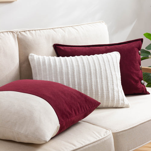 Plain Red Cushions - Effron Washed Velvet Cushion Cover Cherry furn.