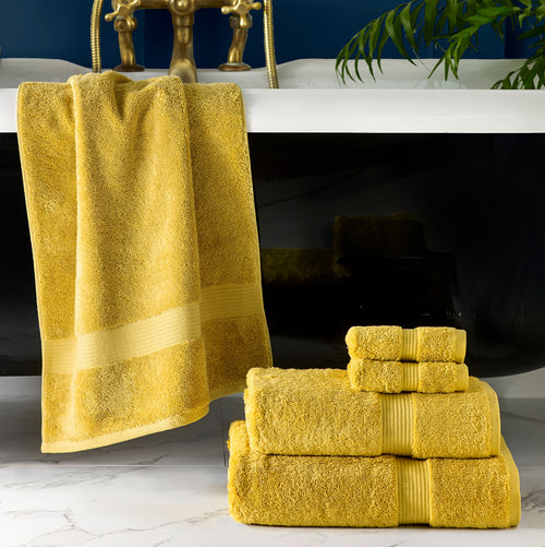 Plain Yellow Bathroom - Cleopatra Egyptian Cotton Towels Ochre Paoletti