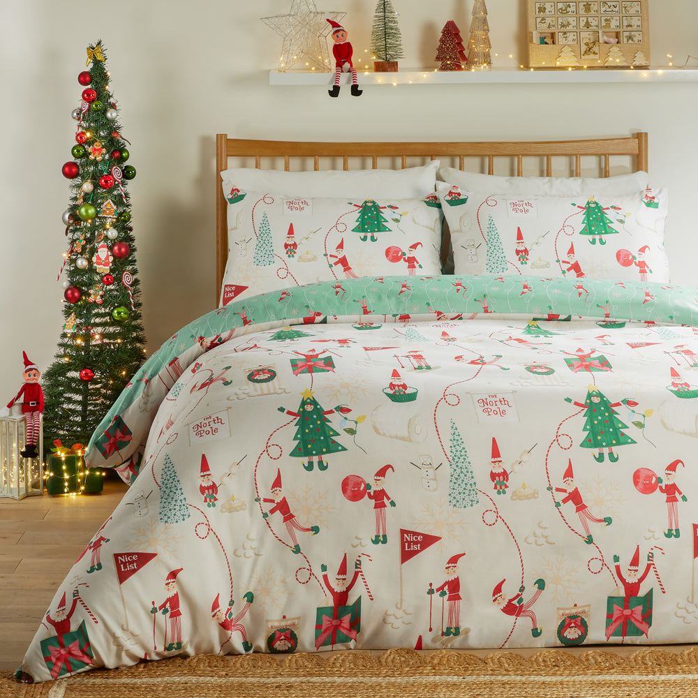  Cream Bedding  - Elfie Printed Soft Touch Duvet Cover Set Cream/Mint Duvet Day