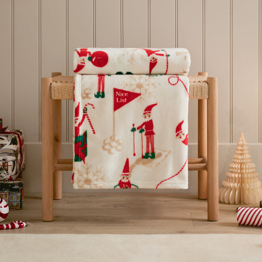  Cream Throws  - Elfie Printed Fleece Throw Cream/Mint Duvet Day