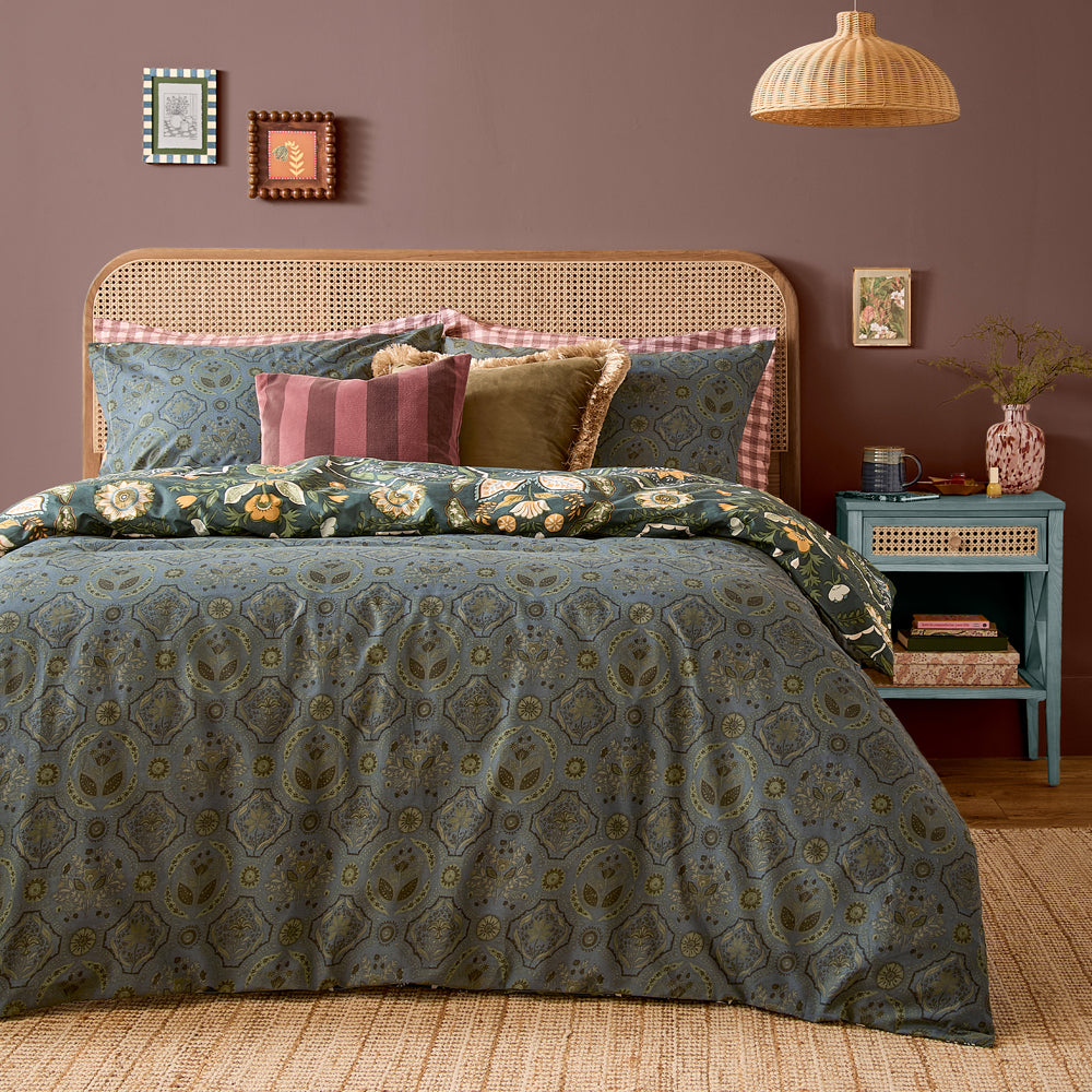 Ember Reversible Duvet Cover Set Midnight Green