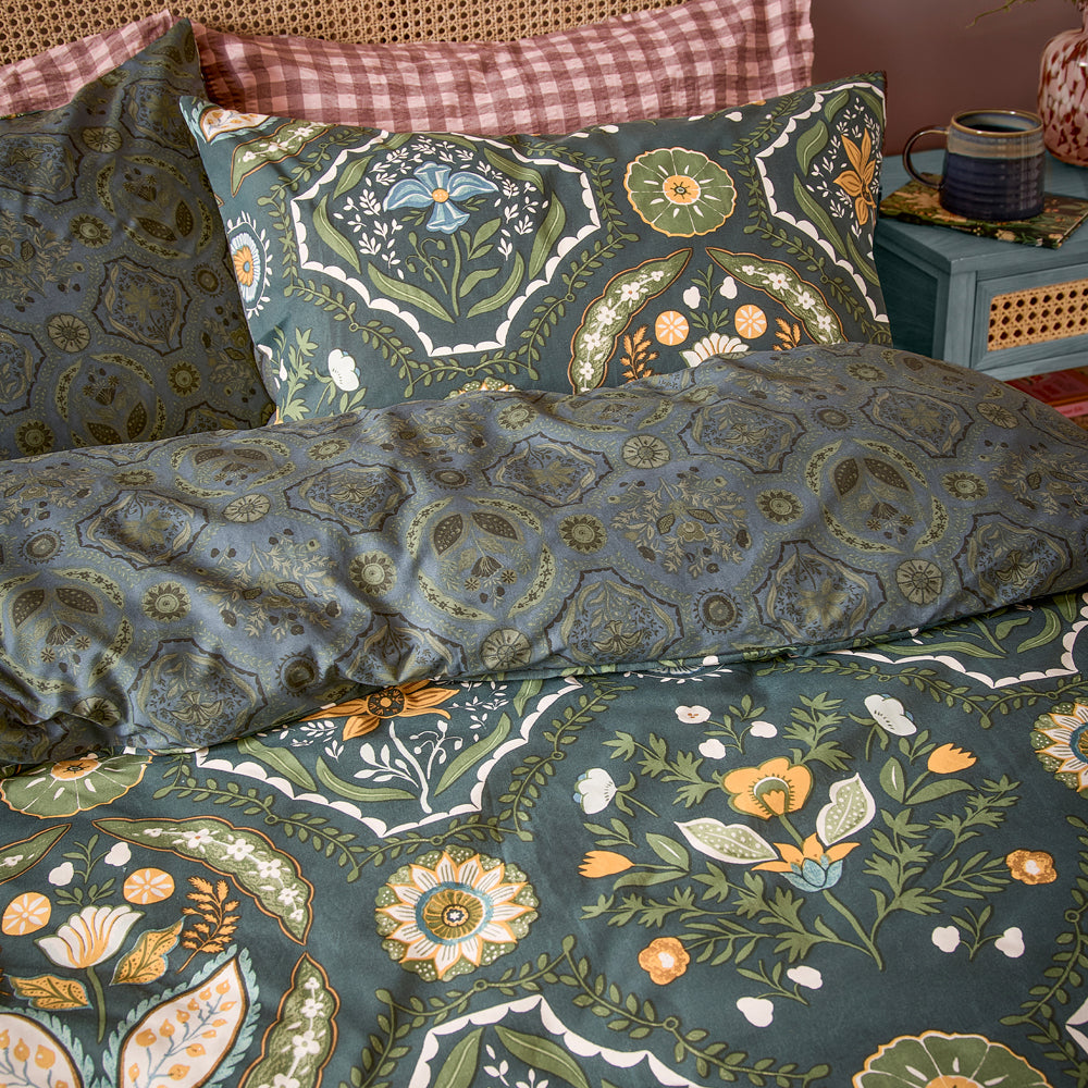 Ember Reversible Duvet Cover Set Midnight Green